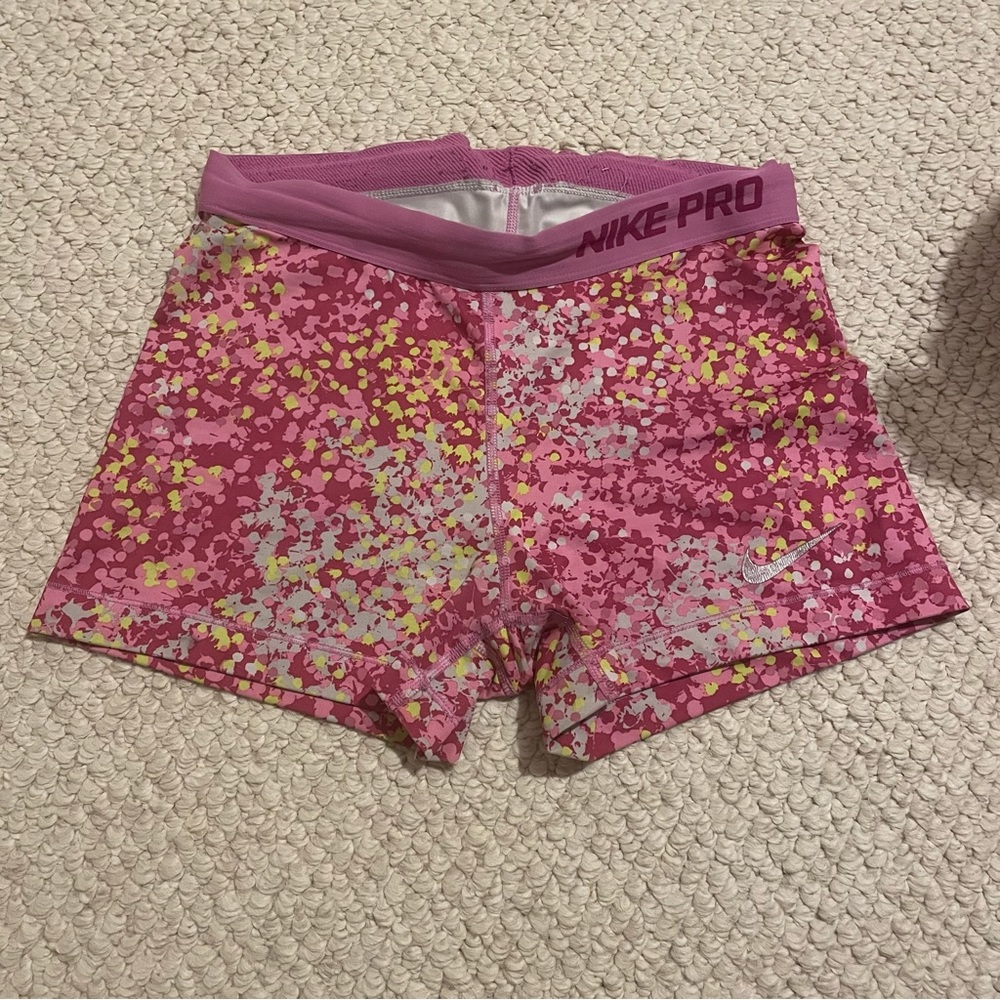 Nike pro dri fit shorts pink yellow medium